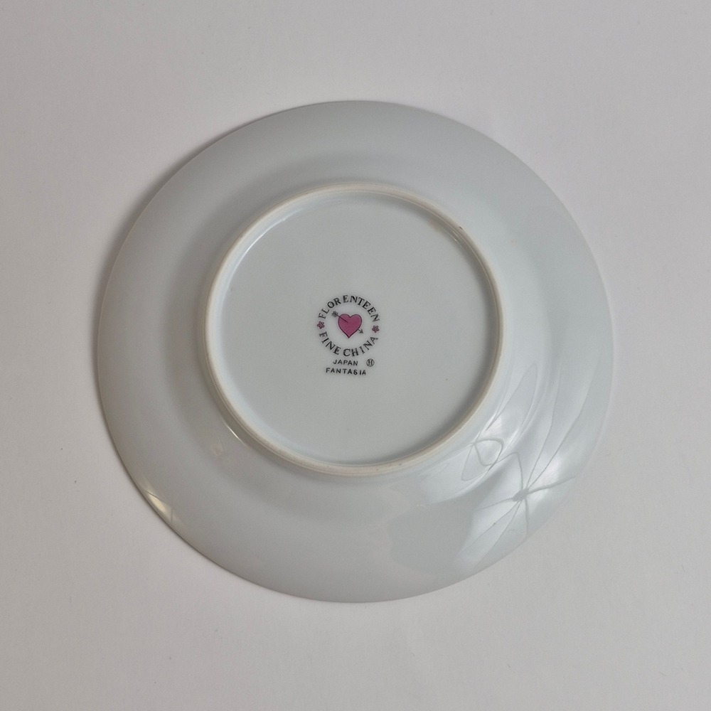 VINTAGE Florenteen Fine China Fantasia Plate Floral Pink Blue Silver Rim Japan - Picture 2 of 8